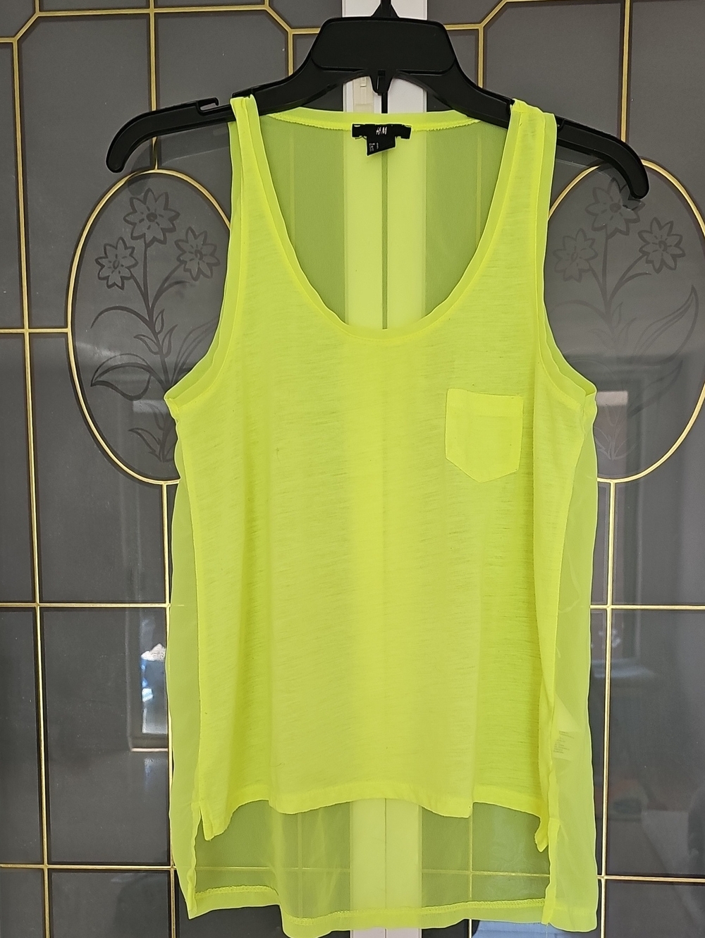 H&M Neon Lime Sheer Pocket Tank Top